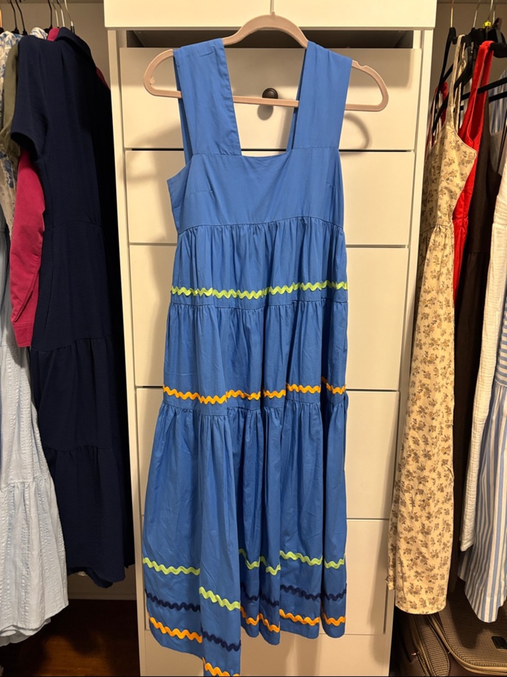 Anthropologie Helena Blue Tiered Dress Zigzag Pattern